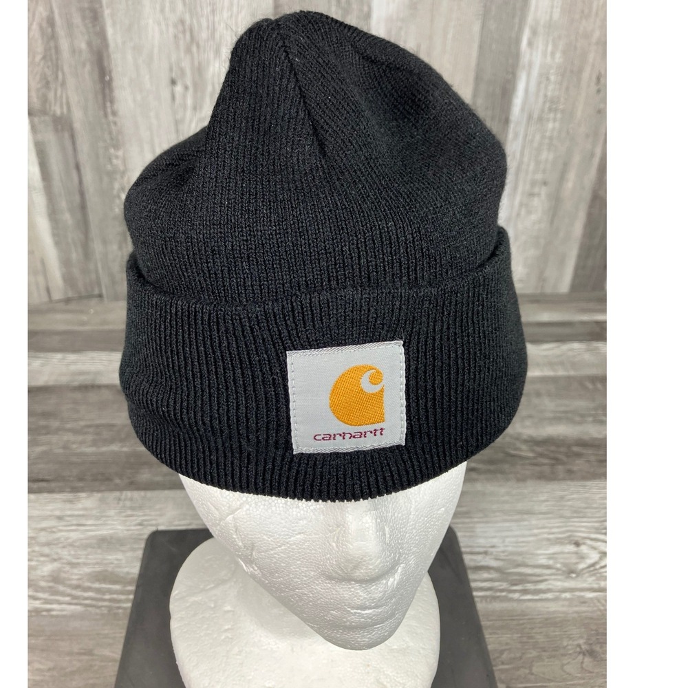 Carhartt WIP Black Short Watch Hat Beanie One Size Fits All Ribbed Knit Patch